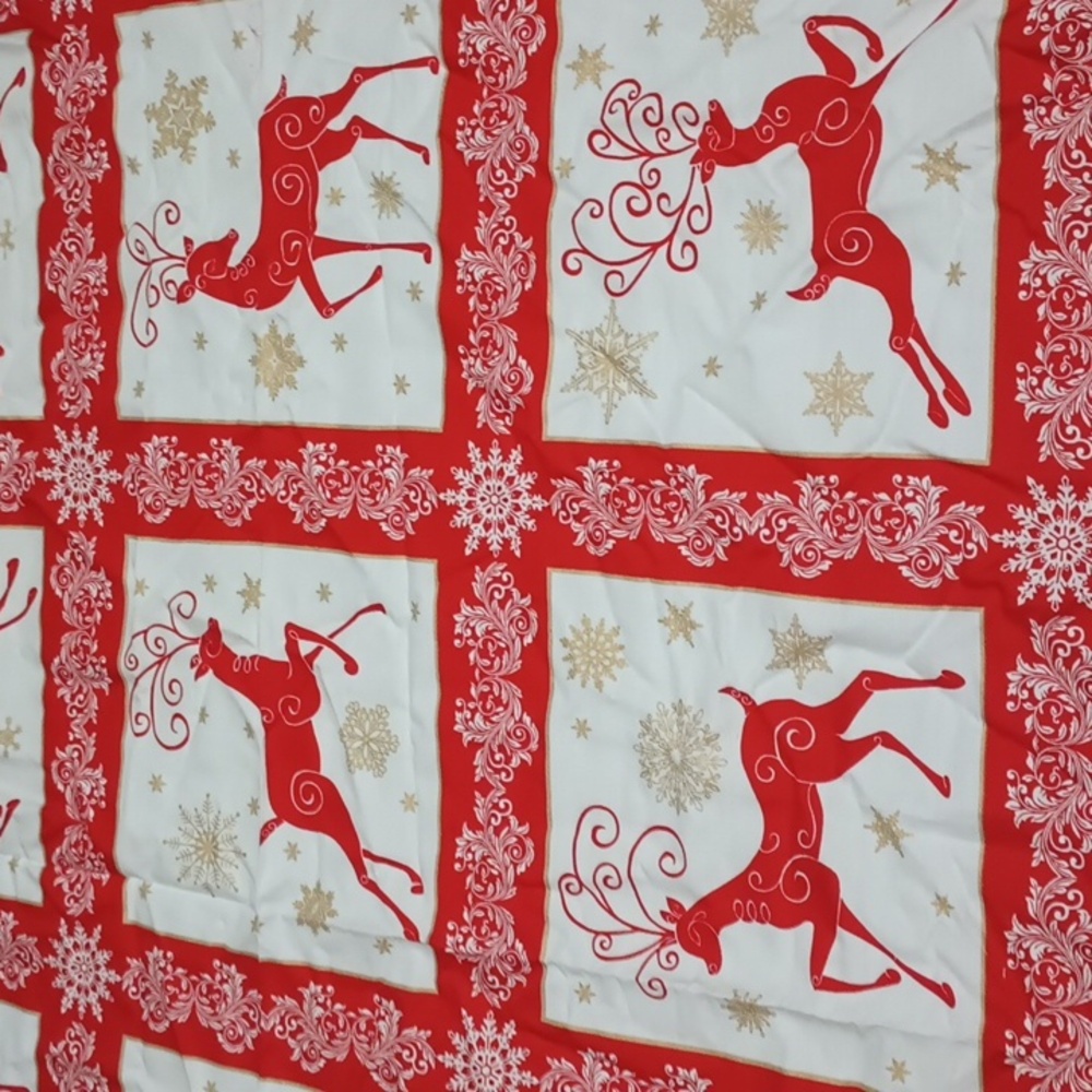 2/$20 Deer Festival 6870M-20 Red & Metallic Gold Panel Benartex Cotton Fabric